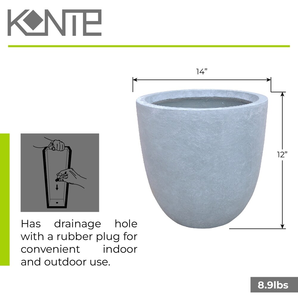 Kante 12 in. Tall Slate Gray Lightweight Concrete Round Modern Indoor/Outdoor Planter