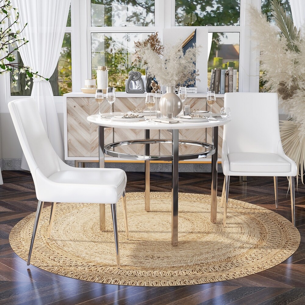 Gates Glam White Chrome Round 3 Piece Dining Set by Furniture of America