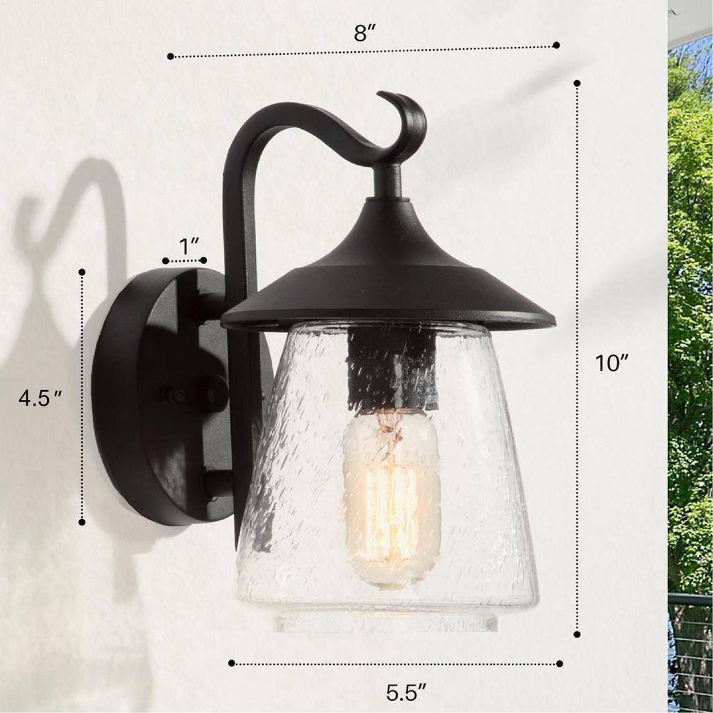 LNC Modern Frosted Black Porch Outdoor Wall Sconce 1-Light Classic Exterior Lantern with Mushroom Clear Seeded Glass Shade VAFNYAHD13356V6