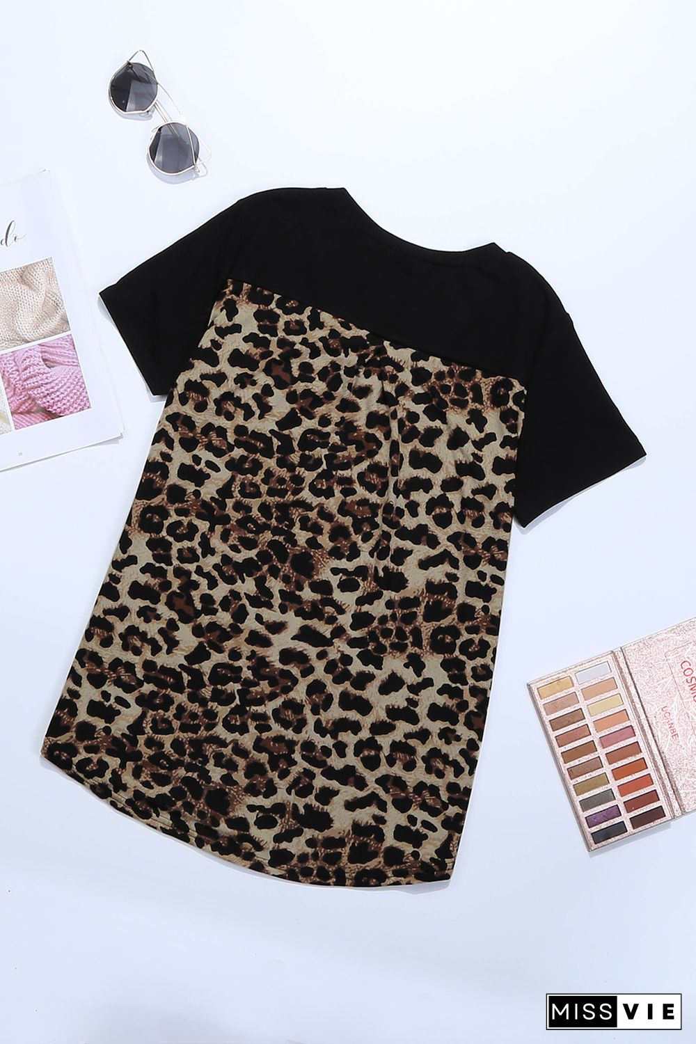 Leopard Printed Splicing T-Shirt