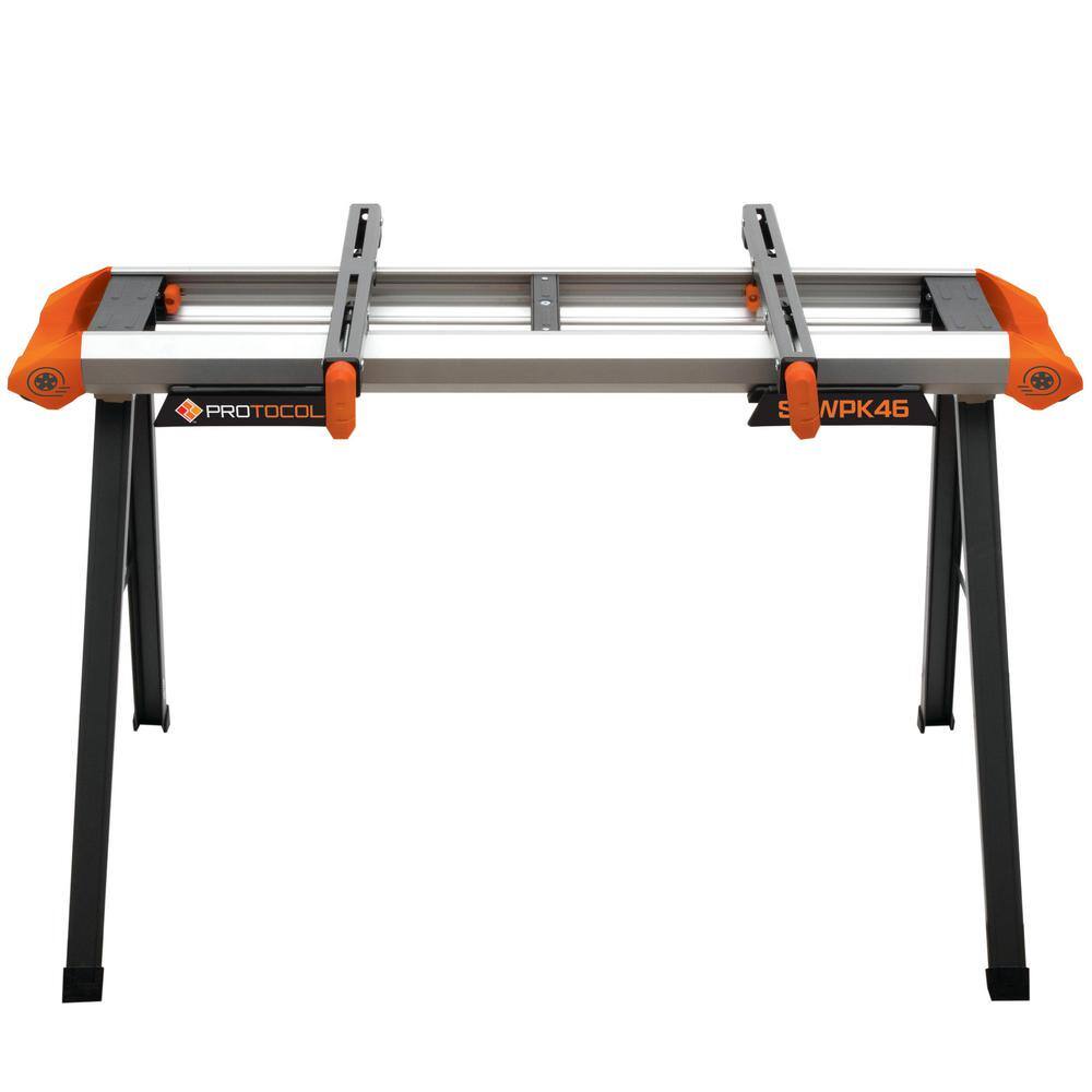 PROTOCOL 46 in. x 29 in. Lightweight Aluminum Sawhorse 2-Piece Combo Pack with Miter Saw Mounting Brackets 500 lbs. Capacity SAWPK46