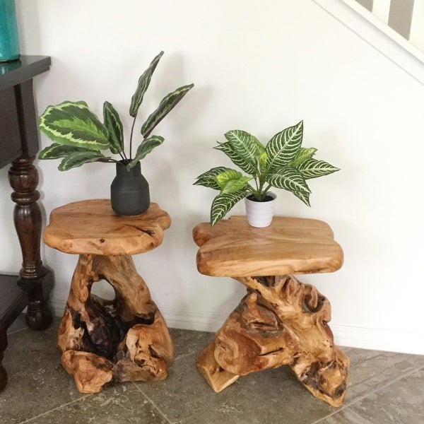 Greenage Cedar Roots Natural Flower Stand Reclaimed Woods End Table