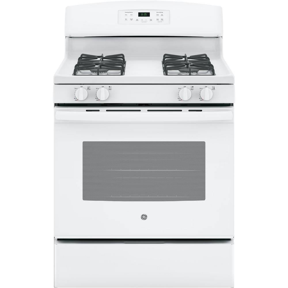 GE 30 in. 5.0 cu. ft. Freestanding Gas Range in White with Self Clean JGB635DEKWW