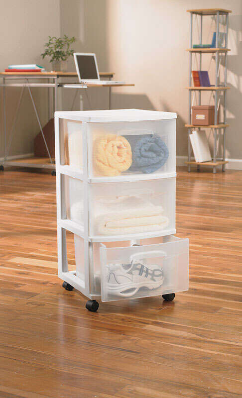 Sterilite 5.4 cu ft Clear/White Drawer Organizer 25-5/8 in. H X 12-5/8 in. W X 14-1/2 in. D Stackabl