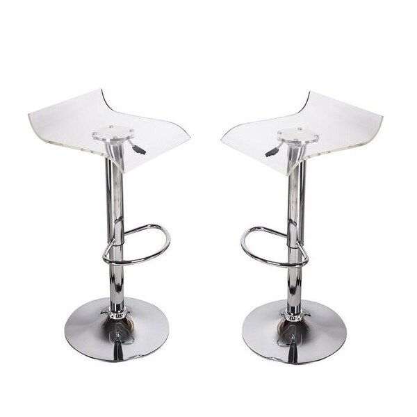 Acrylic Stool with Adjustable Height， Stainless Steel Base， Set of 2