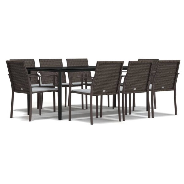 vidaXL Patio Dining Set Table and Chair with Cushions Poly Rattan and Steel