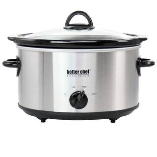 Better Chef 4 qt. Oval Slow Cooker with Removable Stoneware Crock in Silver Stainless Steel 985117929M