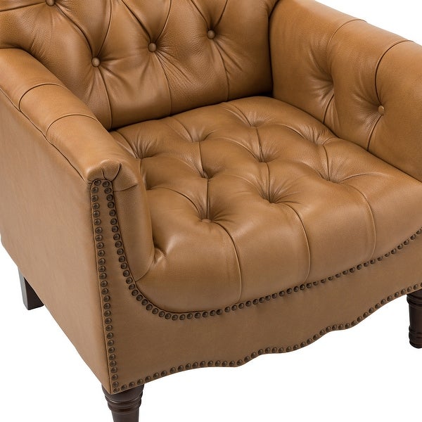 Wemer Transitional Genuine Leather Armchair with Button Tufted Back by HULALA HOME