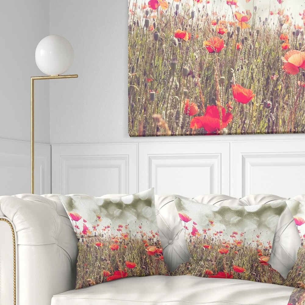 Designart 'Red Poppy Flowers Meadow' Floral Throw Pillow