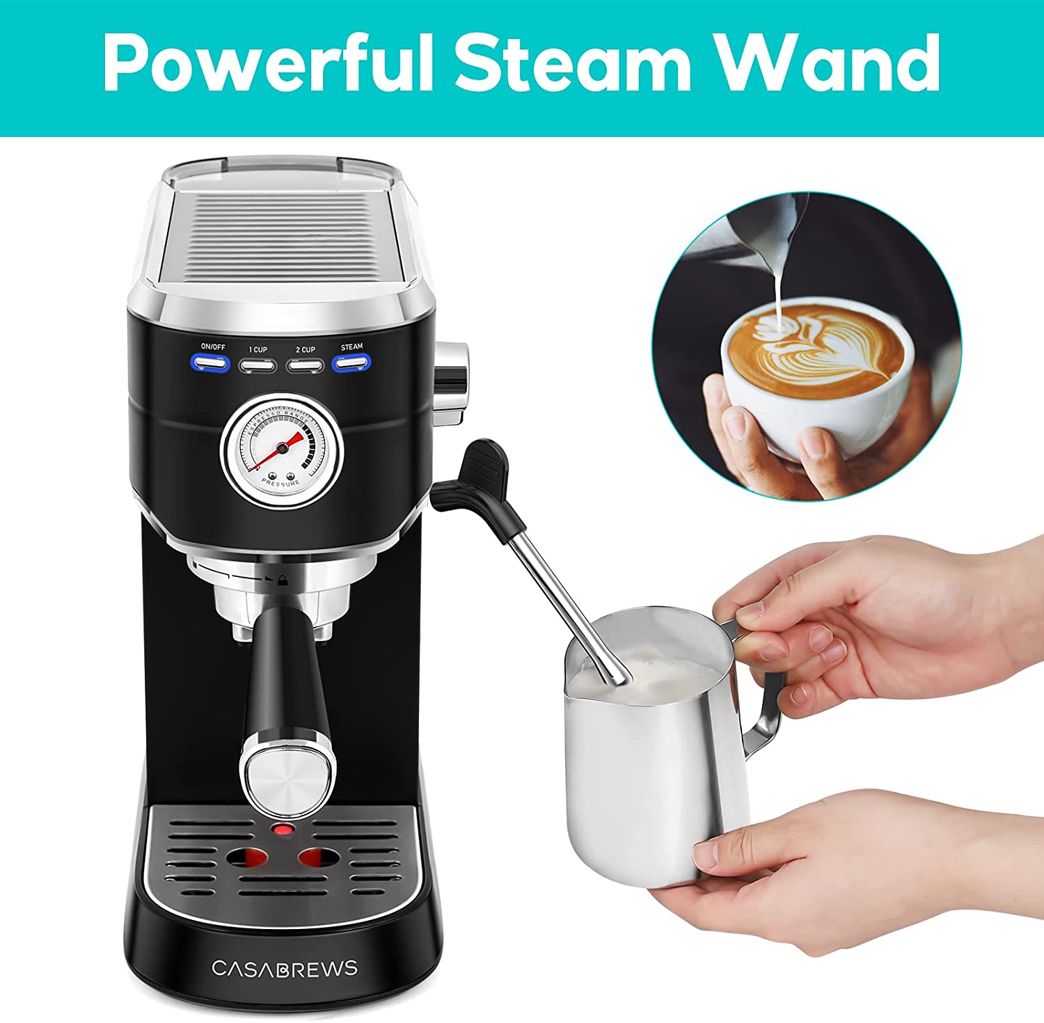 Machine 20 Bar, Professional Espresso Maker with Milk Frother Steam Wand, Compact Espresso Coffee Machine with 34oz Removable Water Tank for Cappuccino, Latte, Gift for Dad or Mom