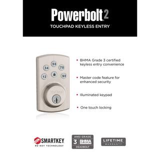 Kwikset Powerbolt2 Satin Nickel Single Cylinder Keypad Electronic Deadbolt Featuring SmartKey Security and Cove Passage Knob 90715 CV15