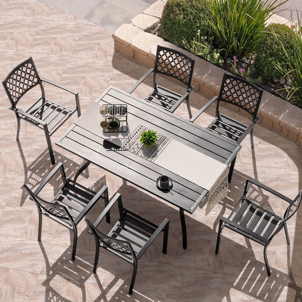 Outdoor 5/7 Piece Dining Set，Iron Finish，Black with Gold Speckles