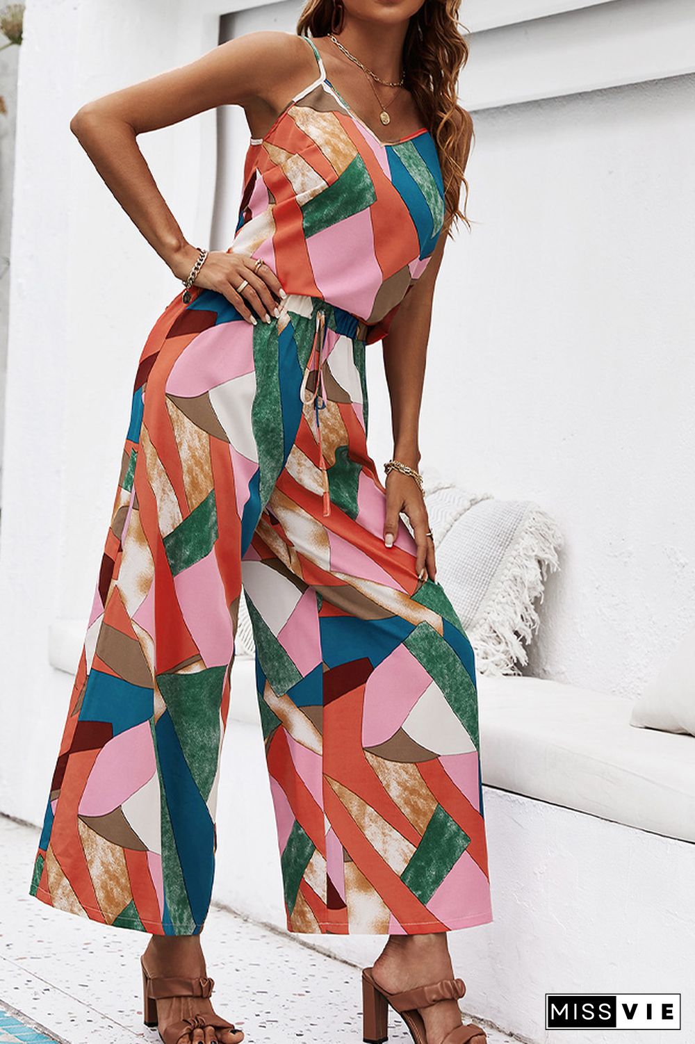 Printing Cami Top and Wide Leg Pants 2PCS Set