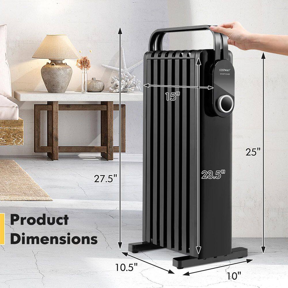 Costway 1500-Watt Black Electric Oil-Filled Radiator Heater Space Heater with Foldable Rack ES10201US-BK