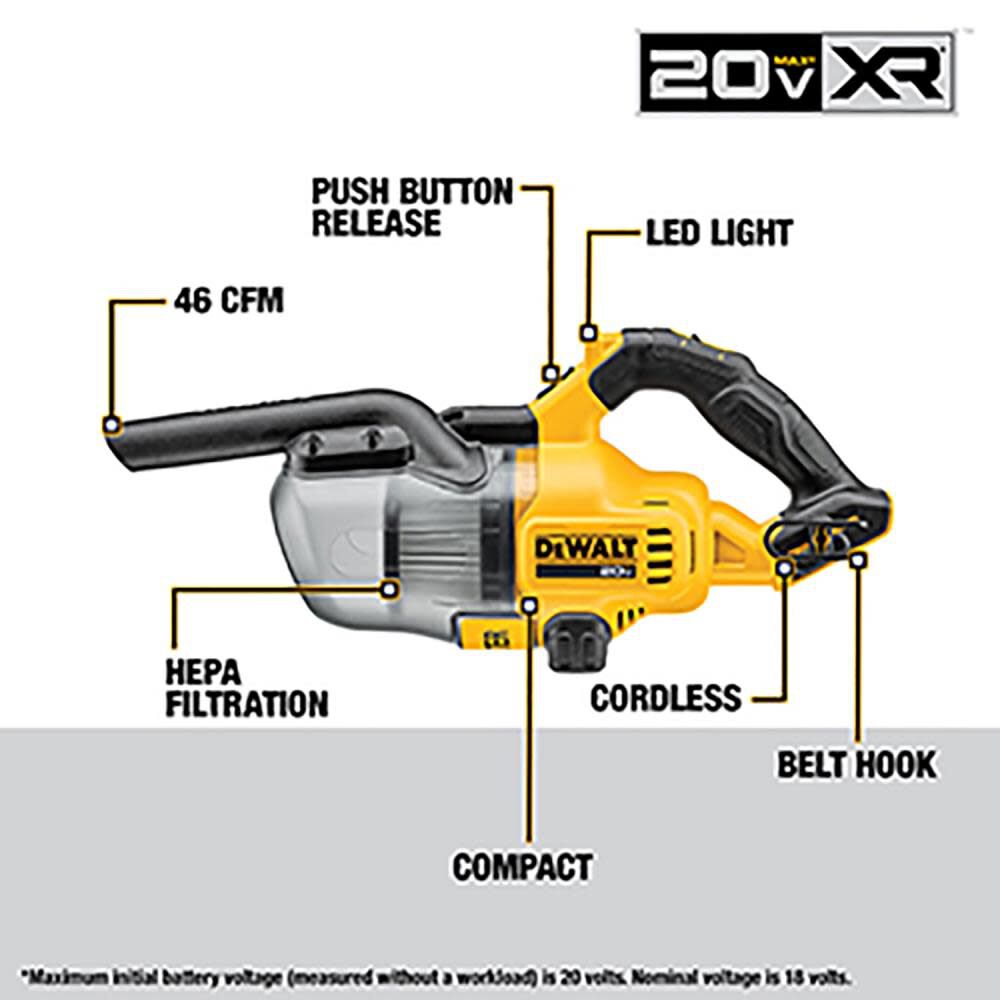 DW 20V Dry Hand Vacuum Cordless Bare Tool DCV501HB from DW