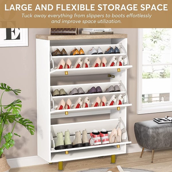 3 Drawer Shoe Cabinet with Flip Door for Entryway - - 36222132