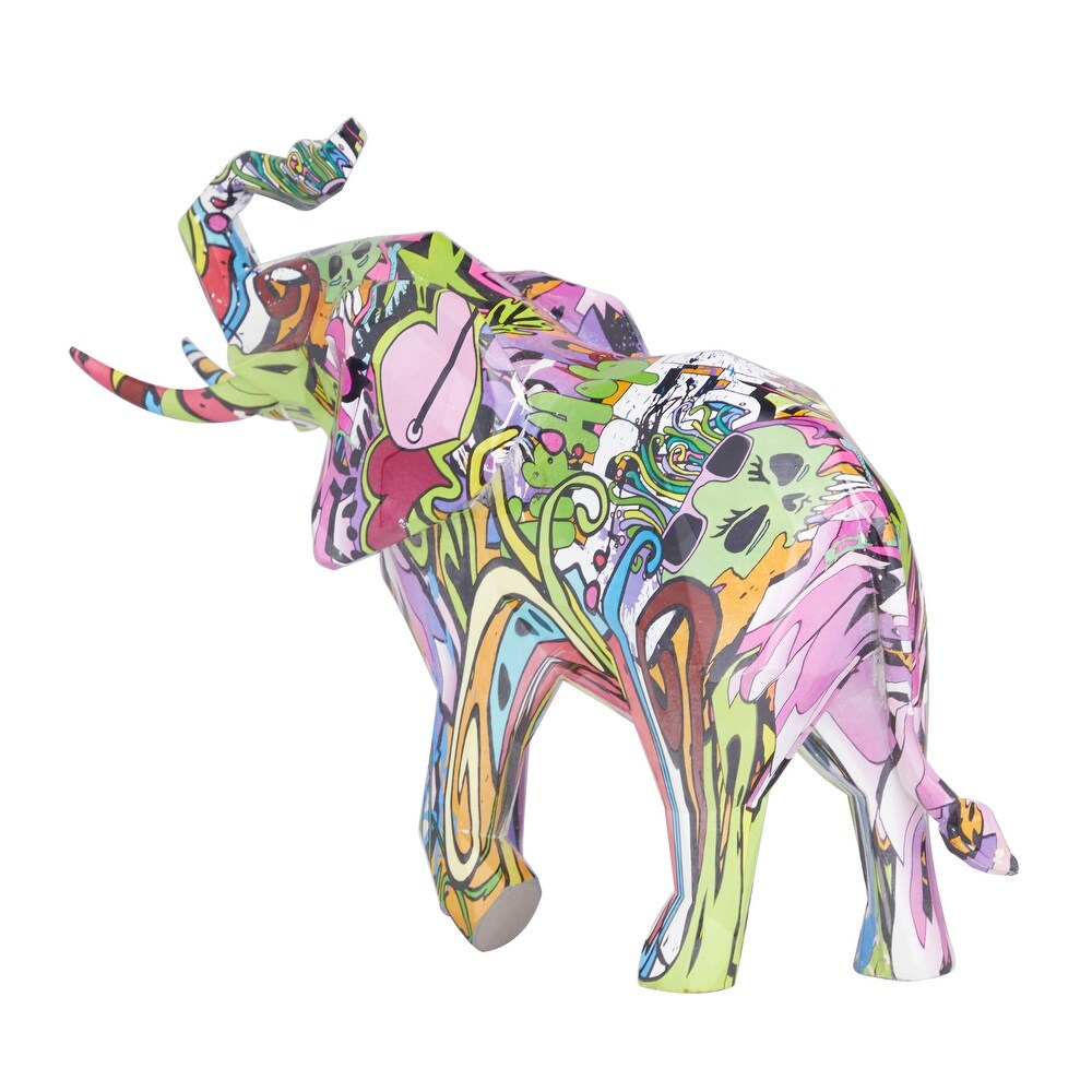 The Novogratz Multi Colored Polystone Graffiti Elephant Sculpture