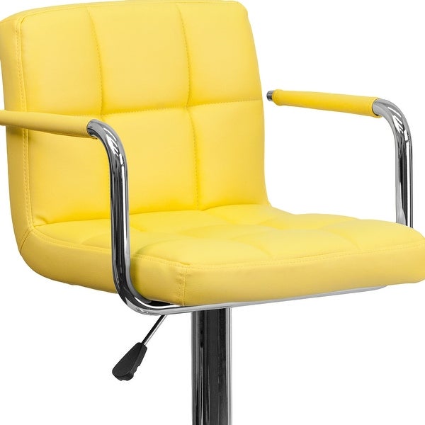 Yellow Quilted Vinyl Adjustable Height Barstool with Arms - as picture