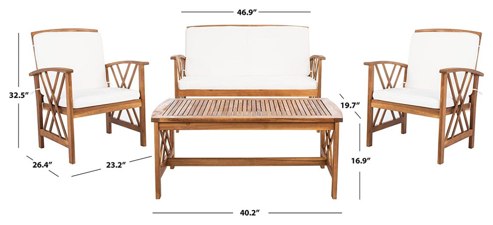 4 Pieces Patio Conversational Set  Coffee Table and Padded Chairs   Transitional   Outdoor Lounge Sets   by Declusia  Houzz