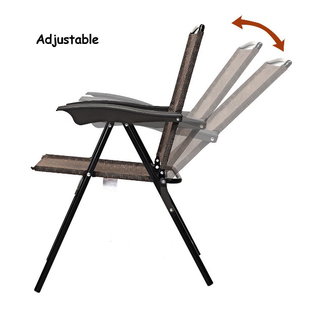 Costway 4pcs Folding Sling Chairs Steel Armrest Patio Garden Camping W adjustable Back