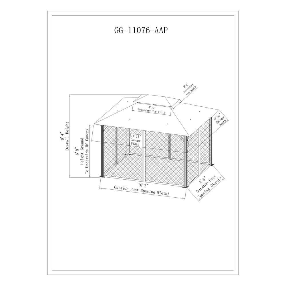 Hampton Bay Spencer Hill 10 ft L x 12 ft L Steel Gazebo