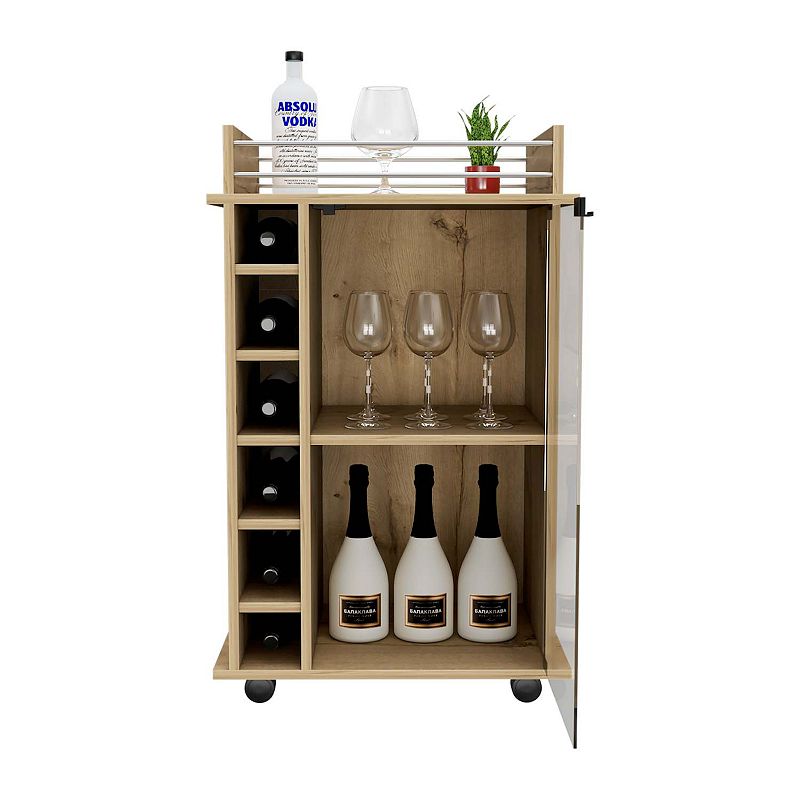 Vegas Bar Cart， Two Tier Cabinet， Six Cubbies For Liquor