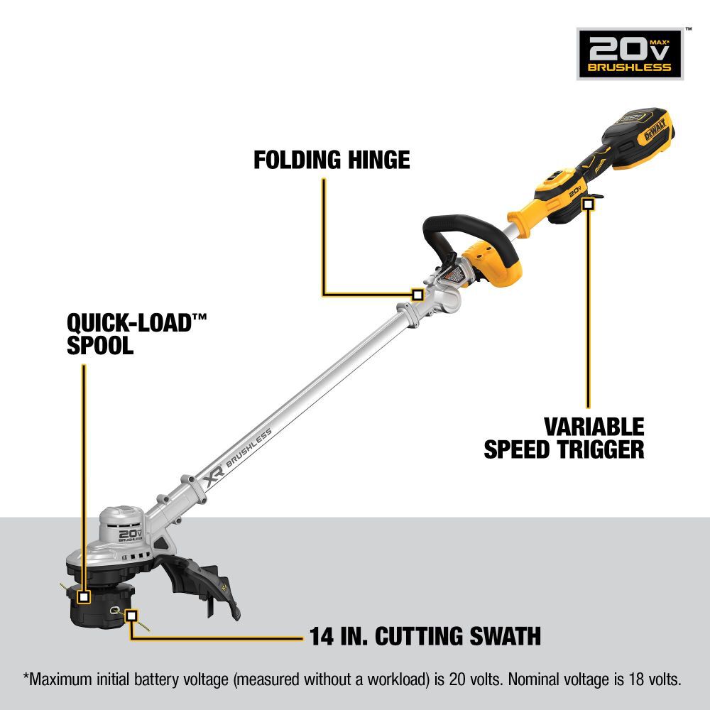 DEWALT 20V MAX String Trimmer Kit Folding 14" DCST922P1 from DEWALT