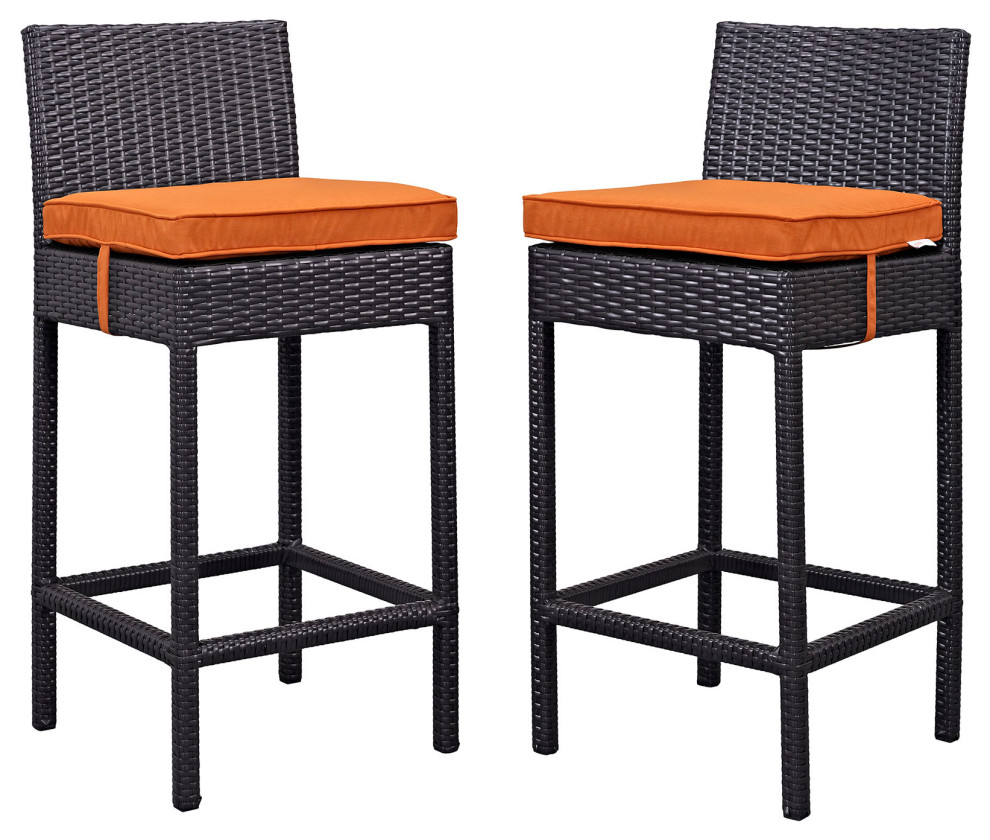 Espresso Orange Lift Bar Stool Outdoor Patio Set of 2   Tropical   Outdoor Bar Stools And Counter Stools   by First of a Kind USA Inc  Houzz