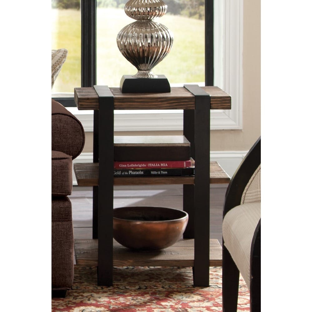 Carbon Loft Kenyon Reclaimed Wood with Metal Straps 3-shelf End Table