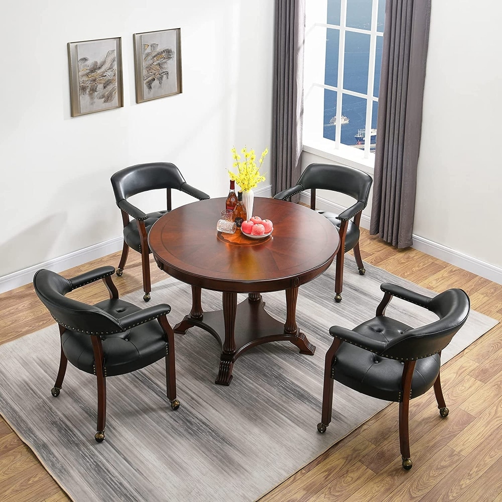 Dining Chairs with Casters Solid Wood Frame Poker Table Chairs