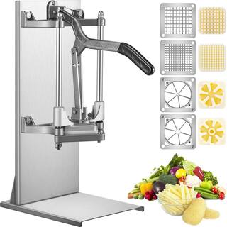 VEVOR Commercial French Fry Cutter with 4-Replacement Blades Lemon Potato Cutter for French Fries with Extended HandleSilver QCJDGNJ0030000001V0