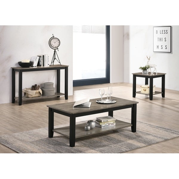 End Table With Open Shelf In Dark Brown And Grey