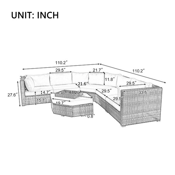 Roomfitters 6 Piece Outdoor Conversation Set，AllWeather Wicker Sectional Sofa with Ottoman，Cushions，Small Trays，Gray