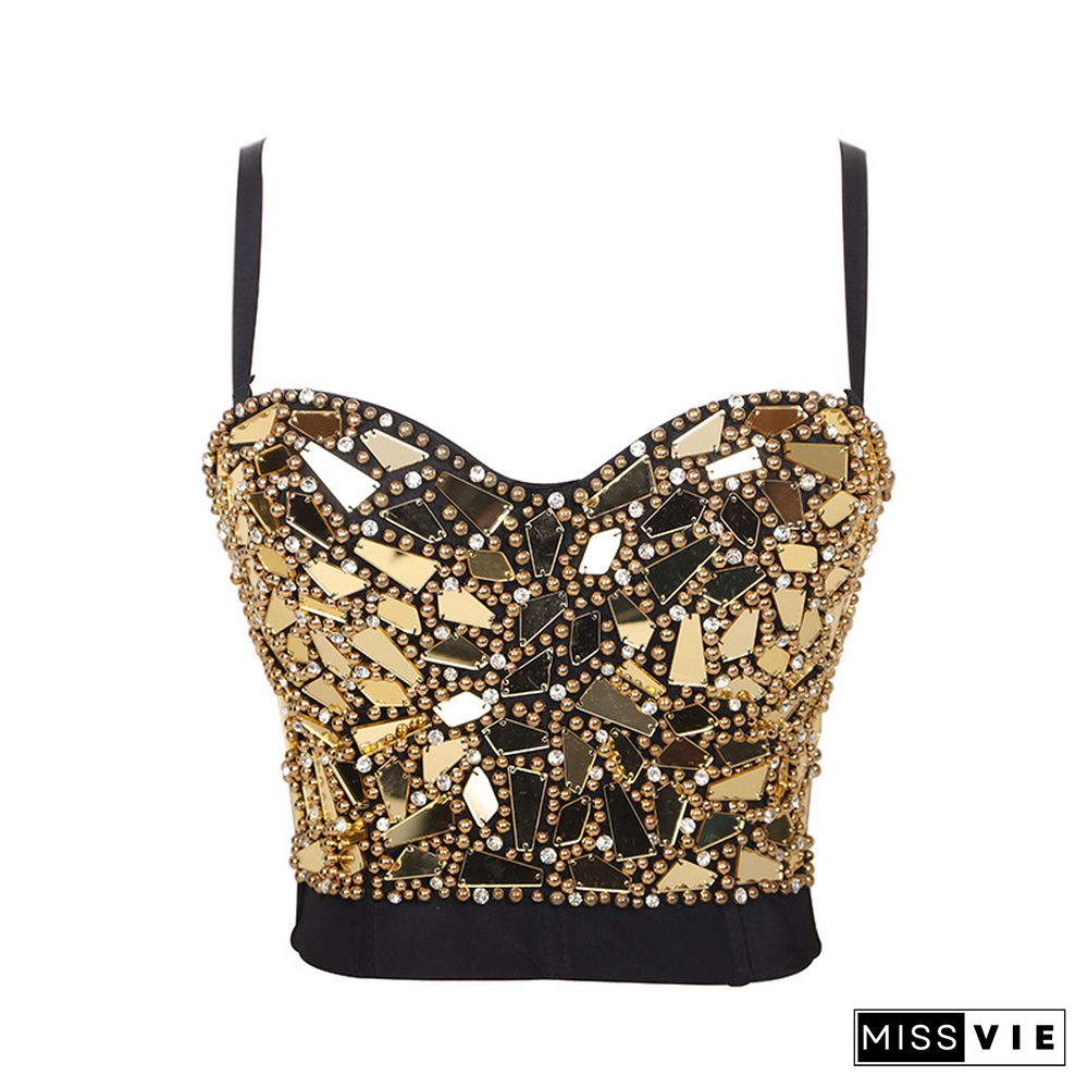 Sexy Beaded Diamond Sequins Women Camis Cropped Top Night Club Party Corset Crop Top To Wear Out Push Up Bustier Bra Db905