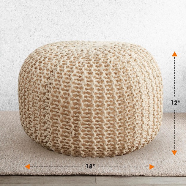 Round Cable Knit Pouf Ottoman