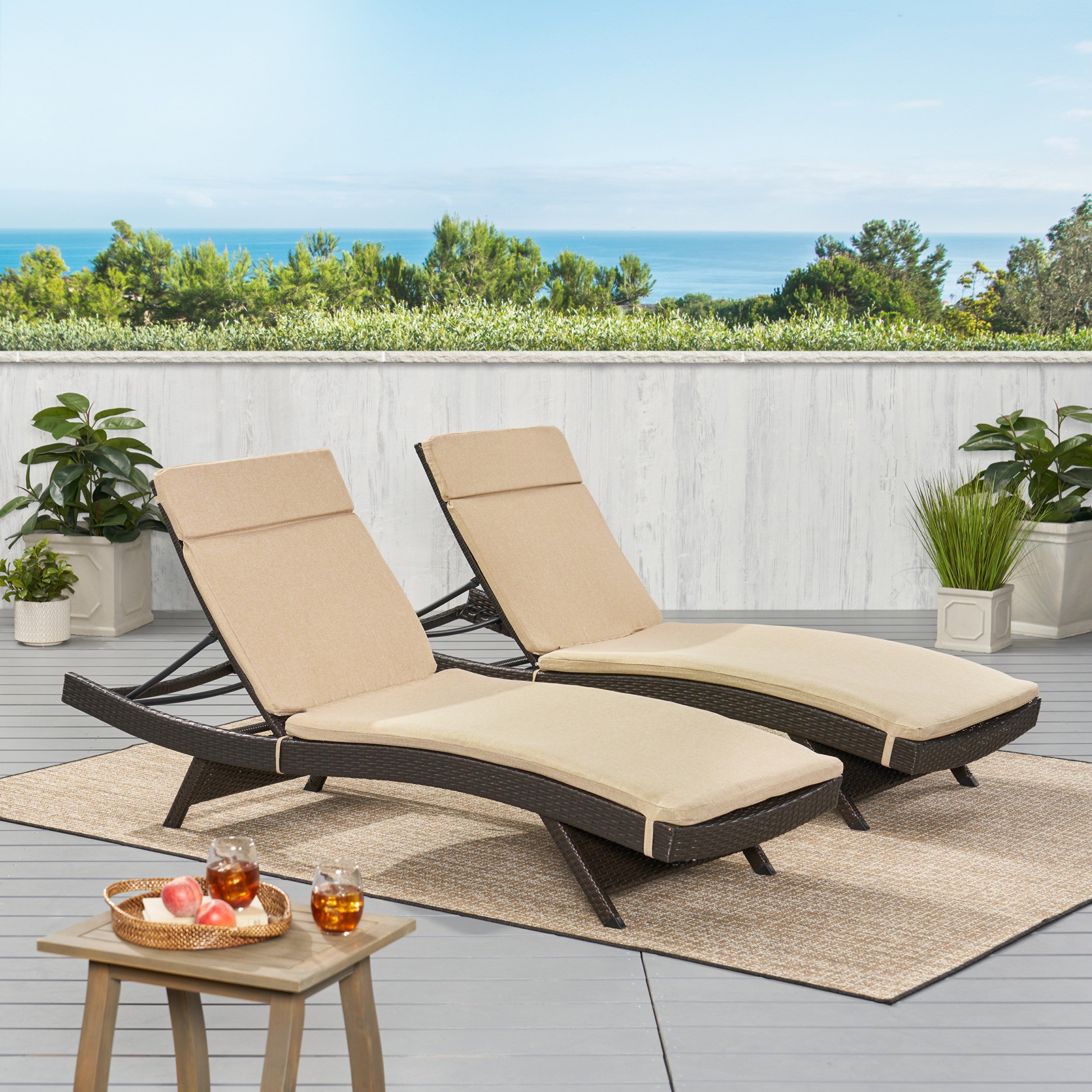 Albany Outdoor Water-Resistant Fabric Chaise Lounge Cushions (Set of 2)