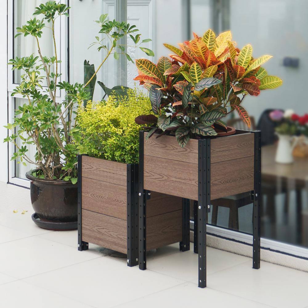 EverBloom 17 in. D x 28 in. H x 38 in. W Brown and Black Composite Board and Steel 2-Corner Planter Bundle K2217