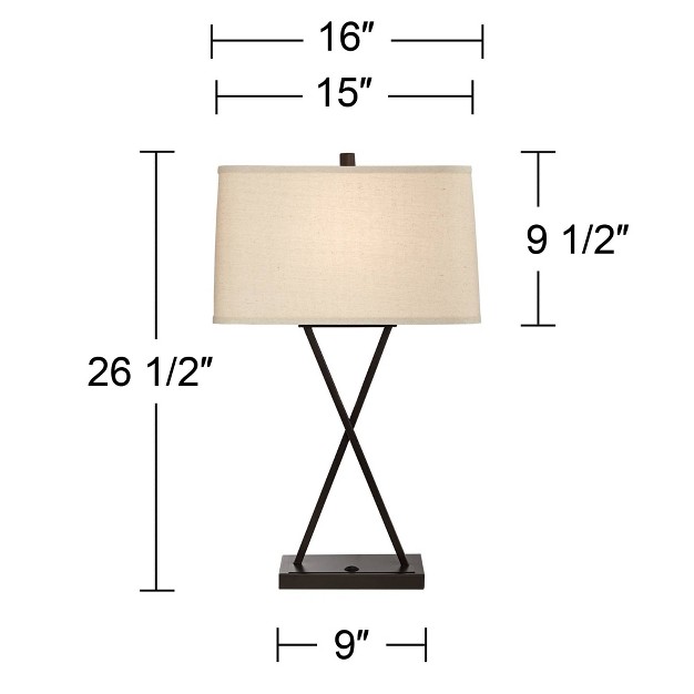 High Set Of 2 Bronze Metal With Usb Charging Port Led Rectangular Fabric Shade For Bedroom Desk