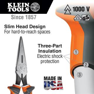 Klein Tools Long Nose Side Cutter Pliers 6-Inch Slim Insulated 2036EINS