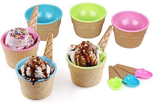 Greenco Set of 6 Vibrant Colors Ice Cream Bowls and Spoons