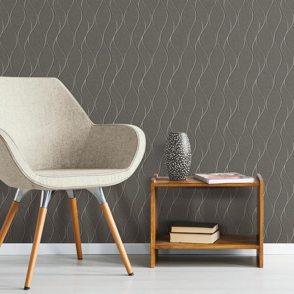 Wave Ogee Peel & Stick Wallpaper in Grey