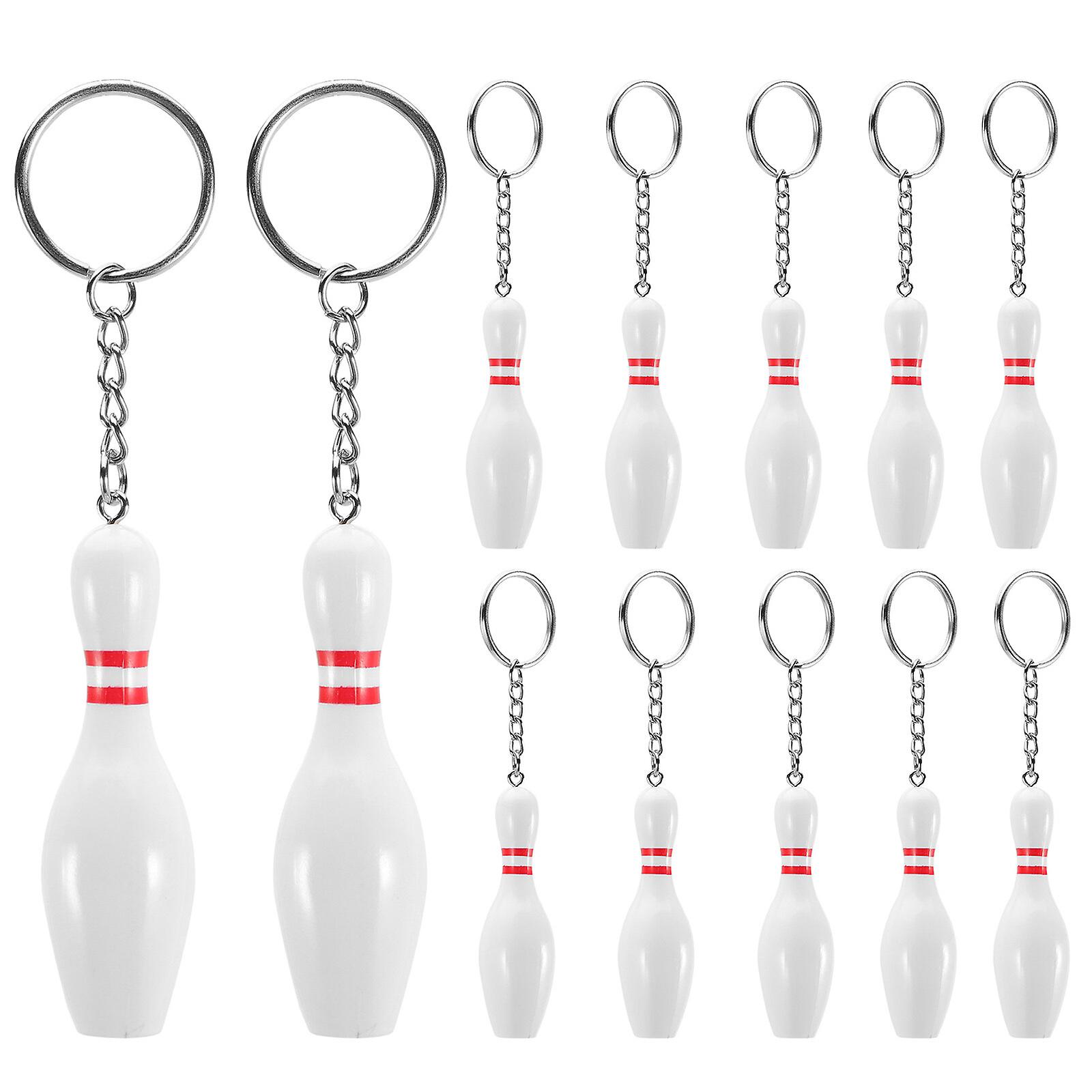 12pcs Bowling Pin Keychains Small Bowling Key Chains Backpack Hanging Key Pendant