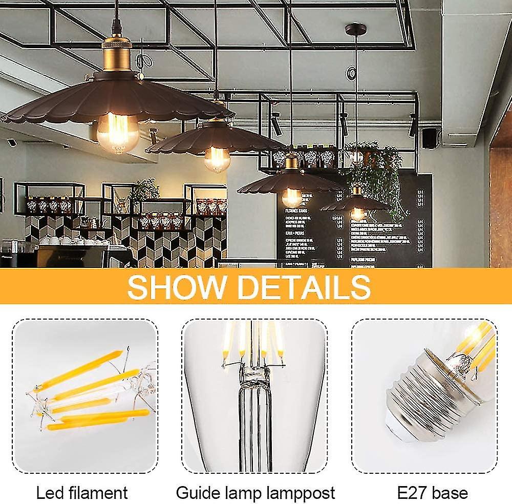 Vinta E27 Bulbs， 6 Led Edison Bulbs E27 St64 Rative S Retro Edison Bulbs Retro Lamp 4w Warm Yellow Ment For Restnt Cafe Bar