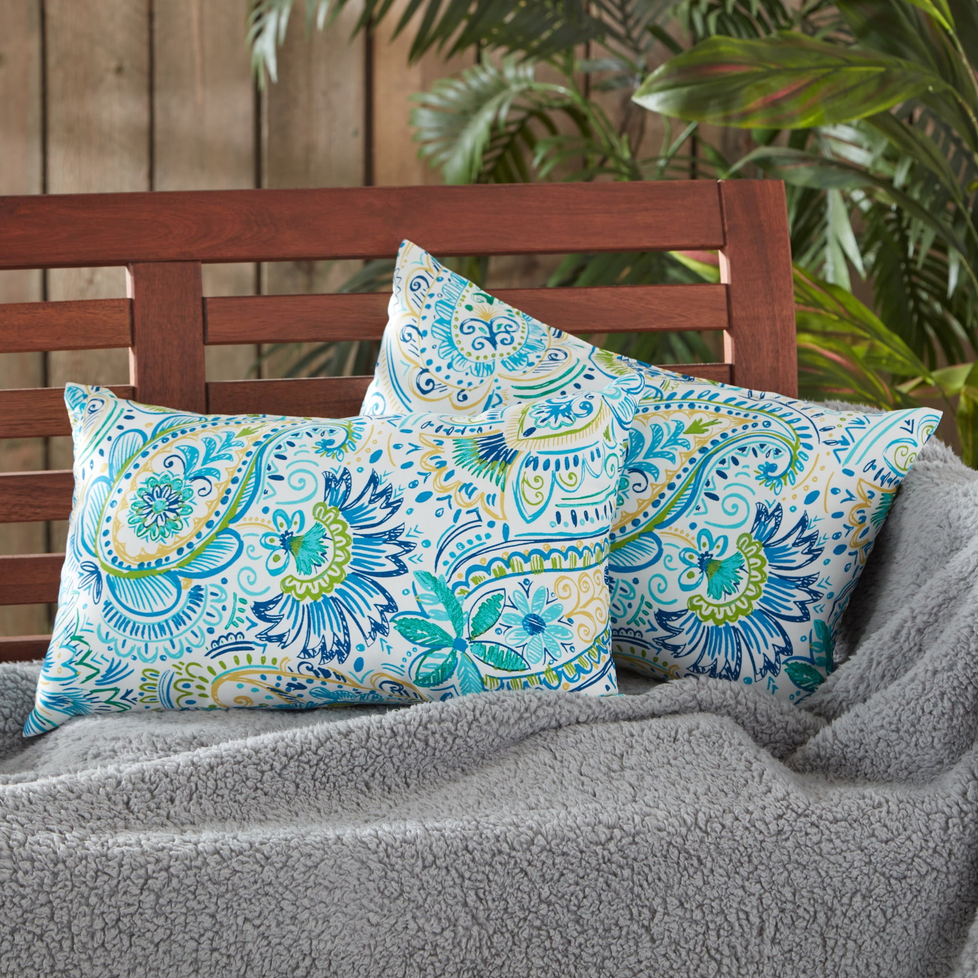 Baltic Blue Paisley 19 x 12 in. Outdoor Rectangle Throw Pillow (Set of 2) by Greendale Home Fashions