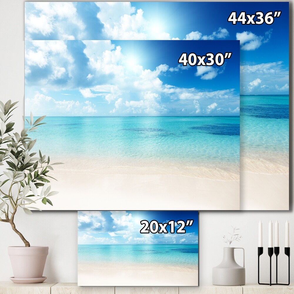 Sand of Beach in Blue Caribbean Sea   Modern Seascape Canvas Artwork Print