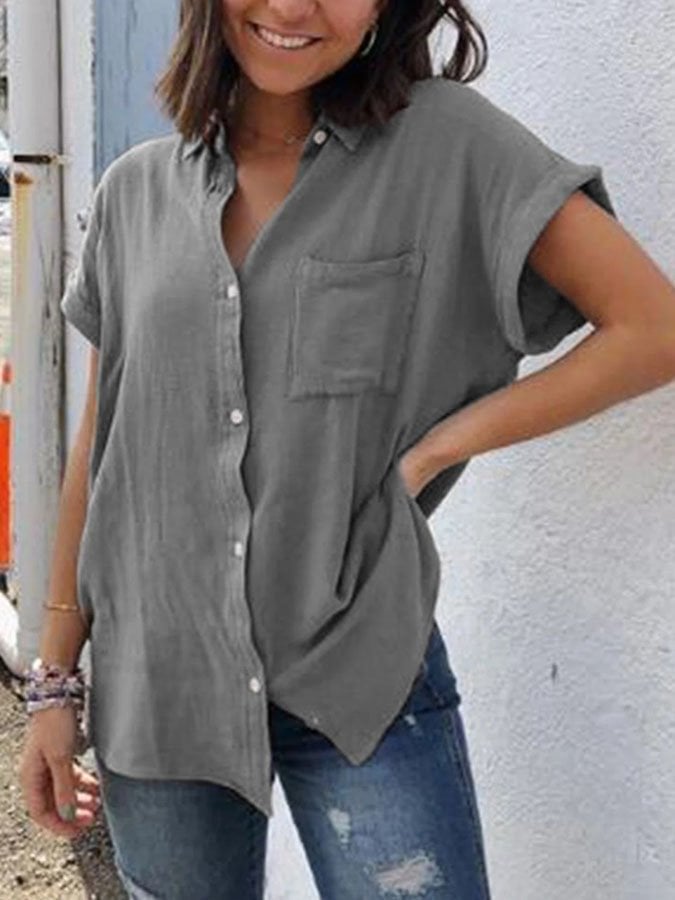 Solid Color Casual Cotton Linen Shirt