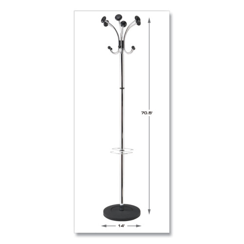 Alba Chromy Coat Stand， 12 Knobs， 16w x 16d x 70.5h， Chrome/Black (PMCLAS)