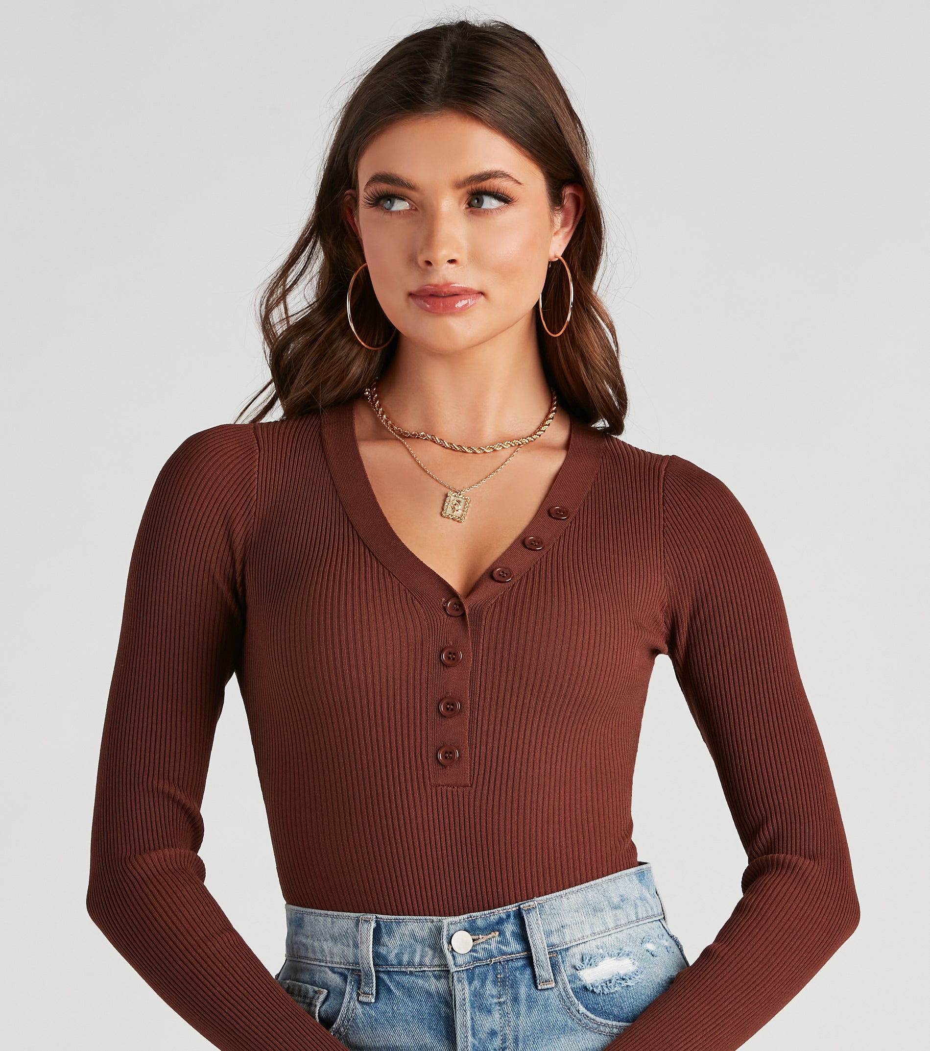 Button A Serious Note Rib Bodysuit