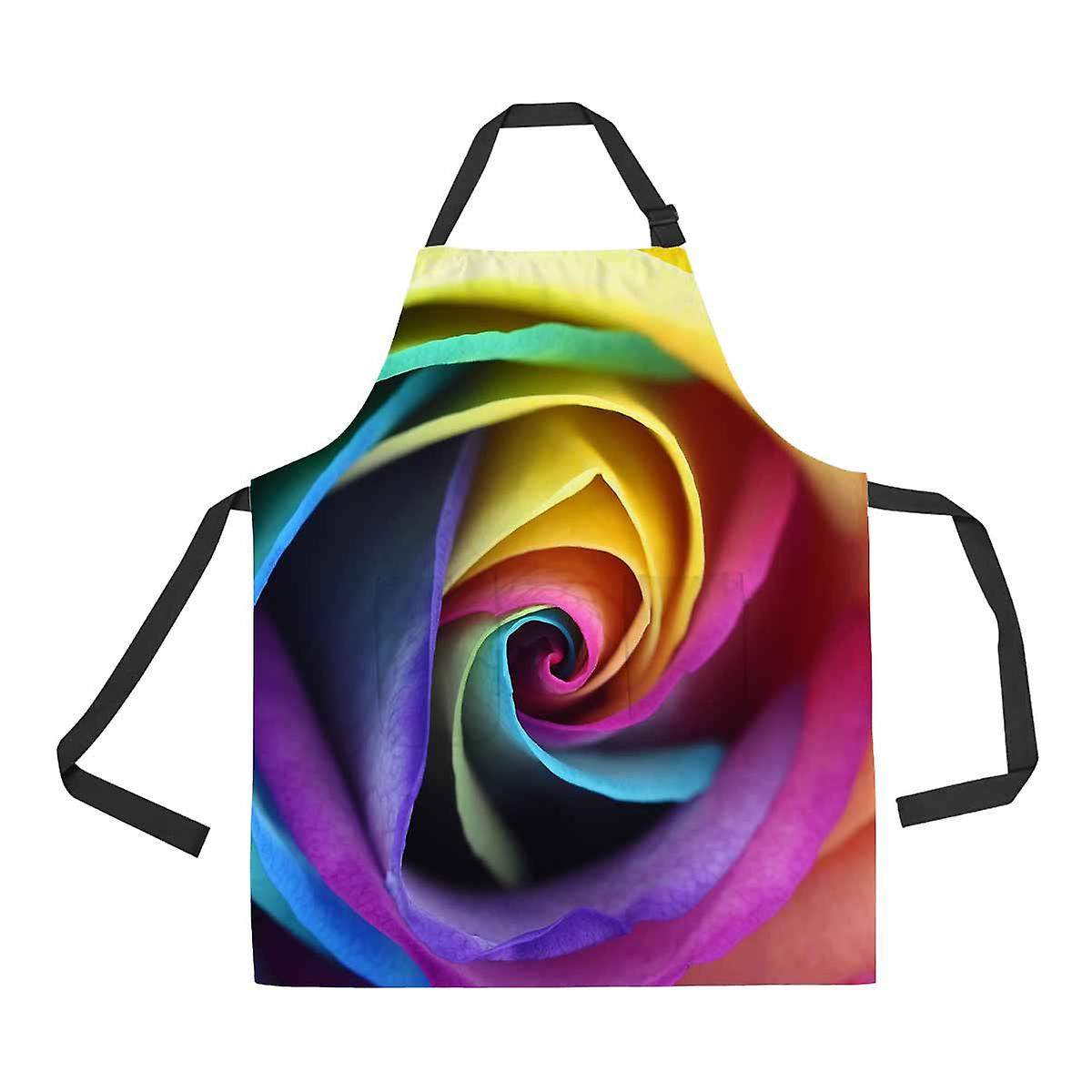 Macro Of Rainbow Rose Flower And Colorfull Petals Unisex Adjustable Bib Apron With Pockets For Commercial Restaurant And Home Kitchen Use