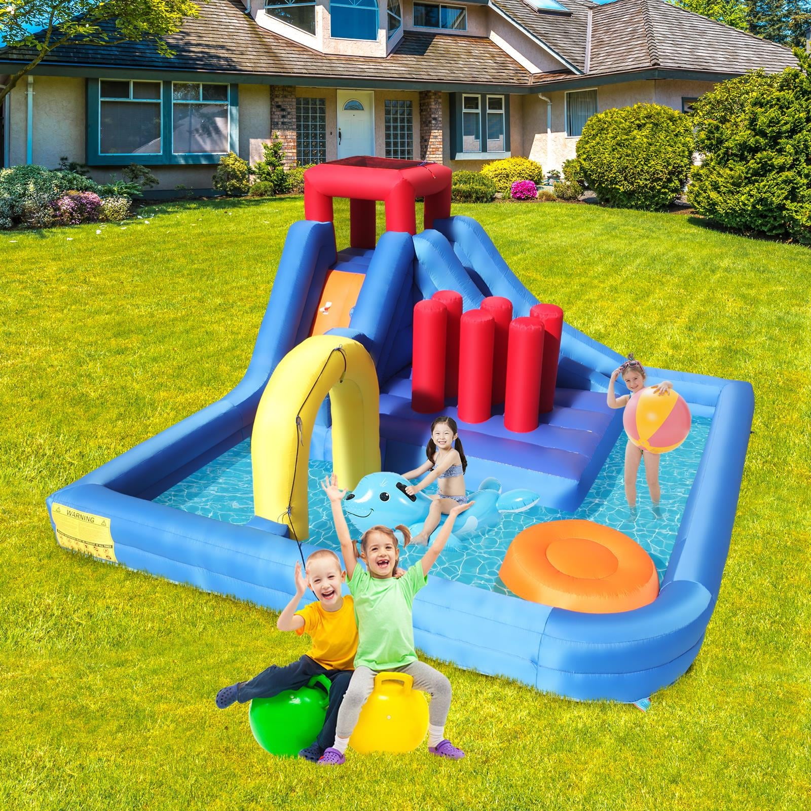 SalonMore Kids Large Inflatable Bounce House Jump Castle with Water Slide Pool(Without Blower)